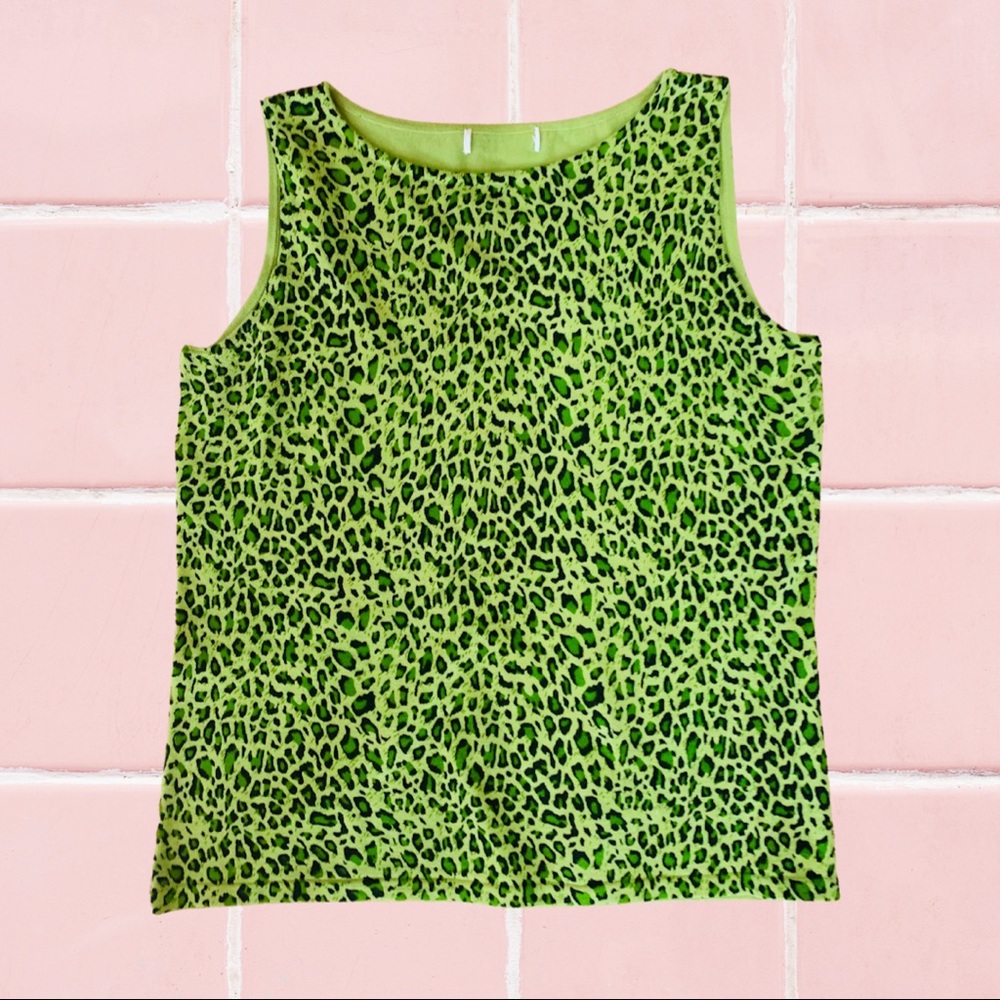 Vintage 1990s green Sleeveless Top Animal Print